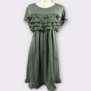 Simply Vera Vera‎ Wang Womens Dress Olive Sz XL Midi Ruffle Tiered Casual Flowy